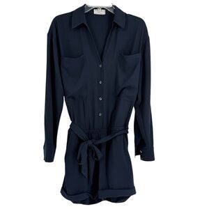 Frame Long Sleeve Utility Romper Navy Blue Size Small Button Front Belted